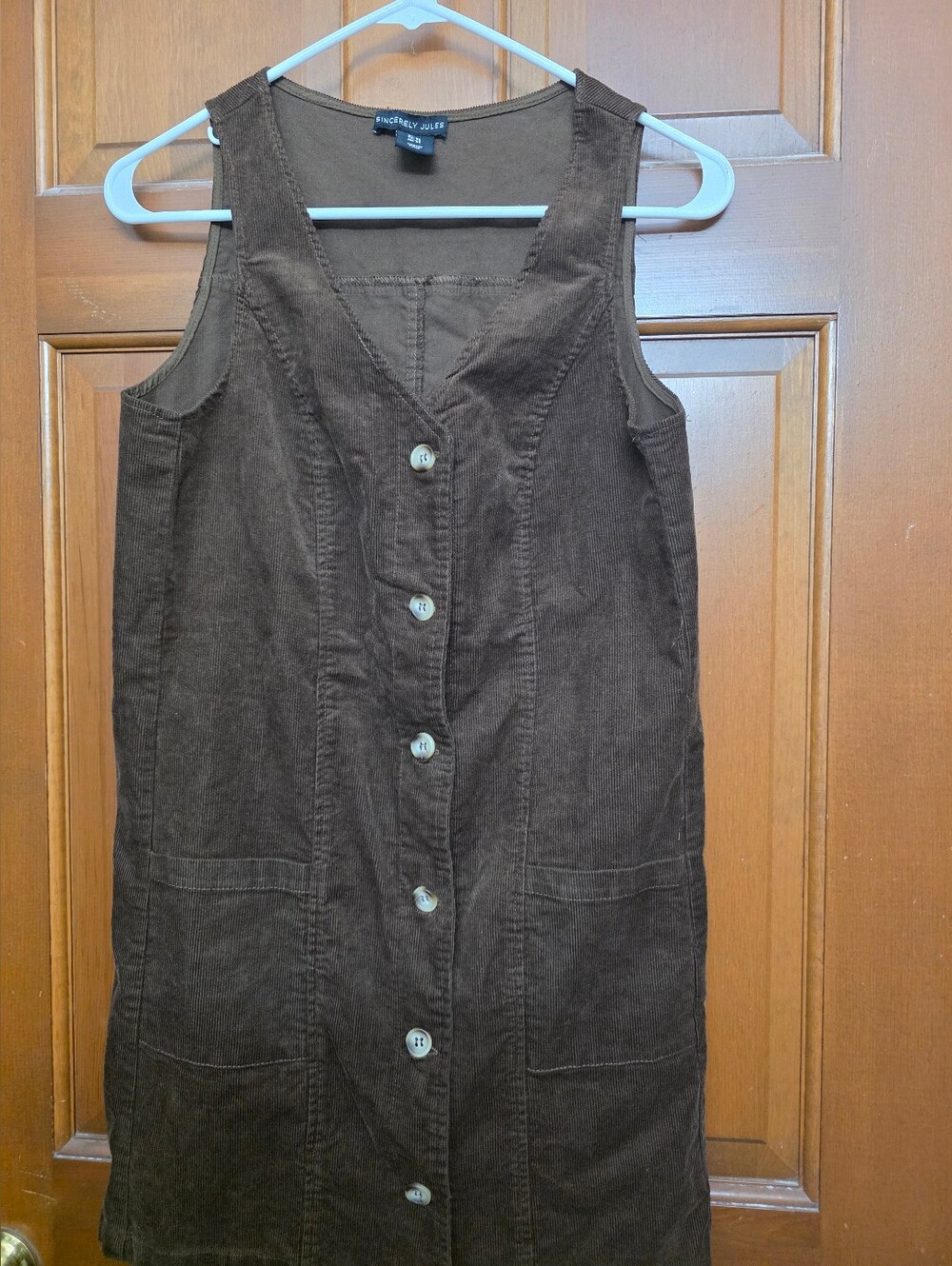 Sincerely Jules Brown Corduroy Button-Front Sleeveless Dress